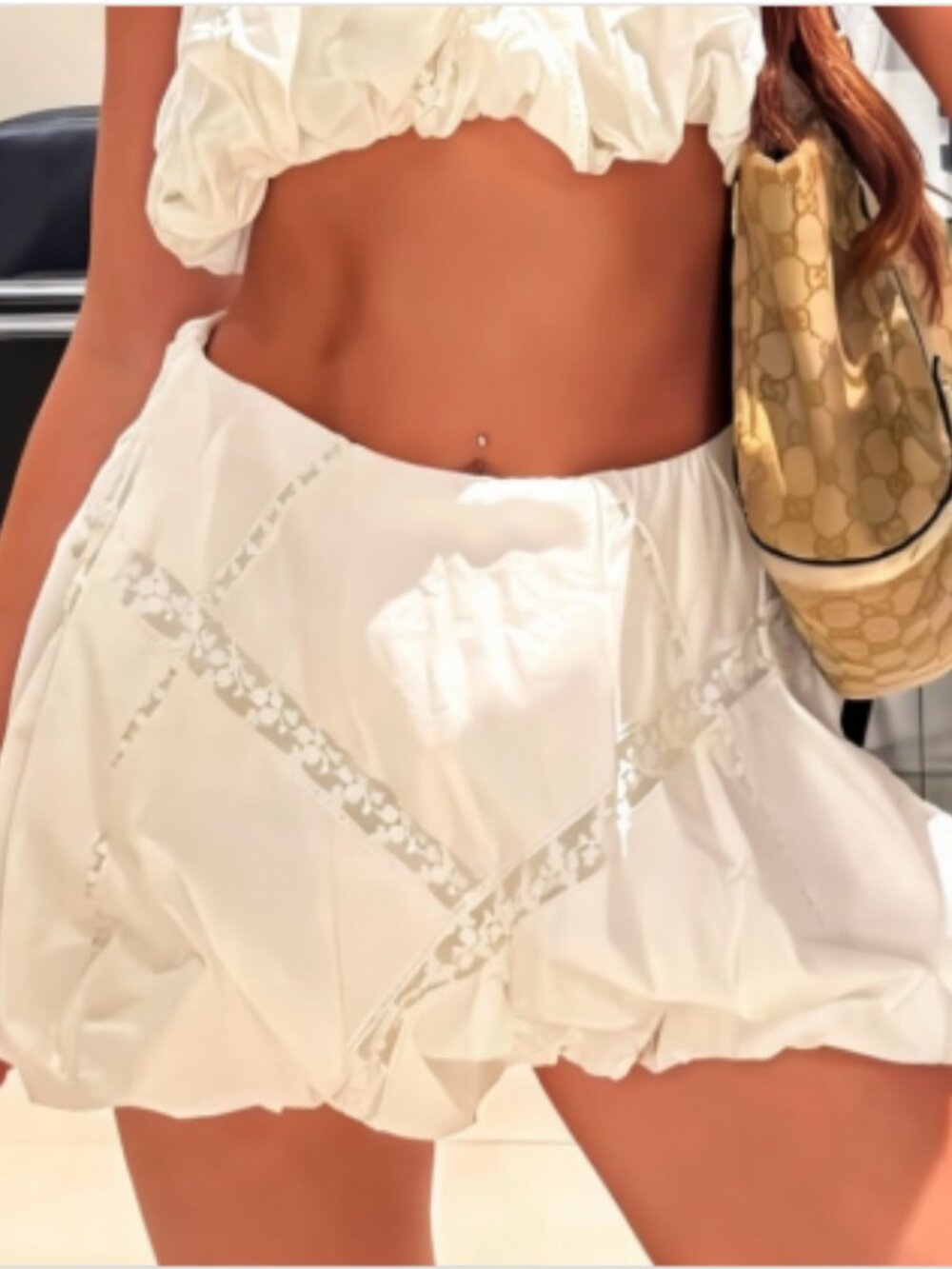 ZARA White Embroidered Cotton Poplin Balloon Mini Skirt--NWT--L